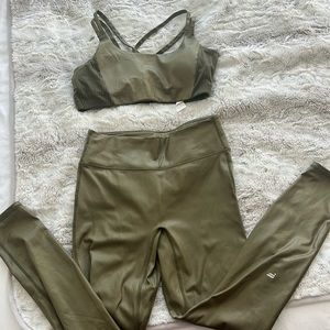 Fabletics X Kourtney green faux leather set (bra + leggings!)